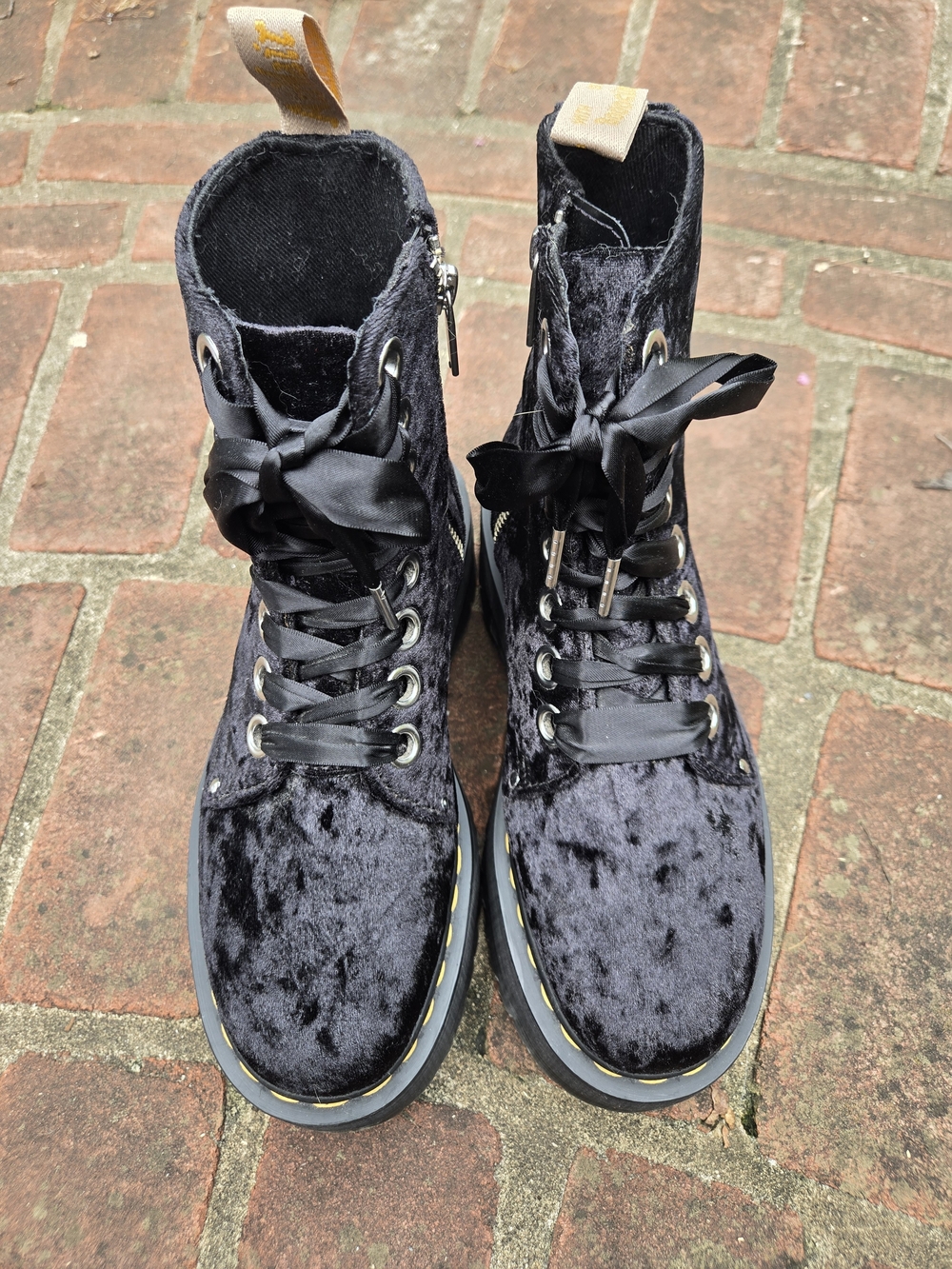 Dr. Martens Crushed Black Velvet Jadon Max Platform Lace-Up Boots with Side Zip - Picture 4 of 9